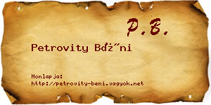 Petrovity Béni névjegykártya